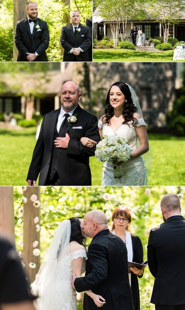 Bride being escorted down the aisle by her father at Anthony Wayne House Wedding | Ashley Gerrity Photography www.ashleygerrityphotography.com