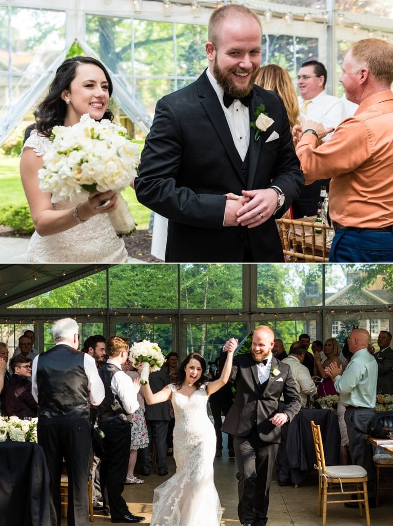 Bride and groom enter the wedding reception at Anthony Wayne House Wedding | Ashley Gerrity Photography www.ashleygerrityphotography.com