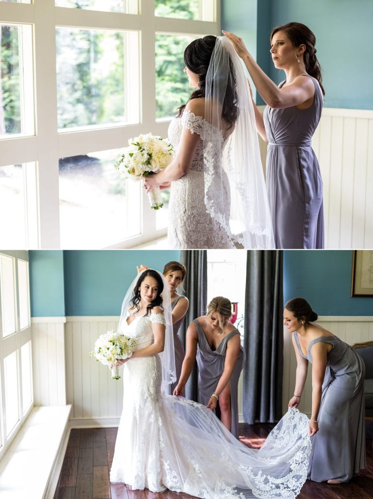 Bride being helped with her veil at Anthony Wayne House Wedding | Ashley Gerrity Photography www.ashleygerrityphotography.com