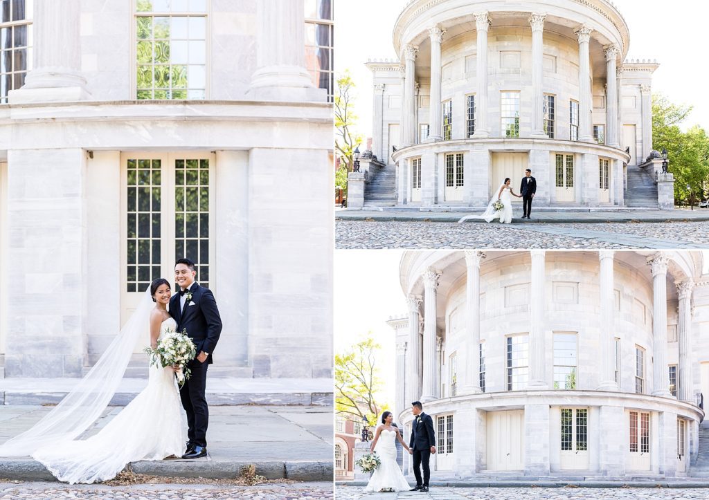 Bride and Groom hanging out together at the Merchant Exchange Building Philadelphia | Ashley Gerrity Photography www.ashleygerrityphotography.com