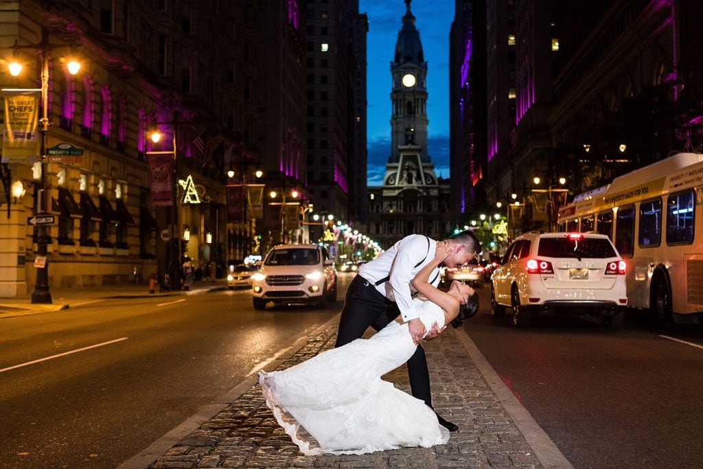 Night Portrais on Broad Street Philadelphia outside Arts Ballroom Reception | Ashley Gerrity Photography www.ashleygerrityphotography.com