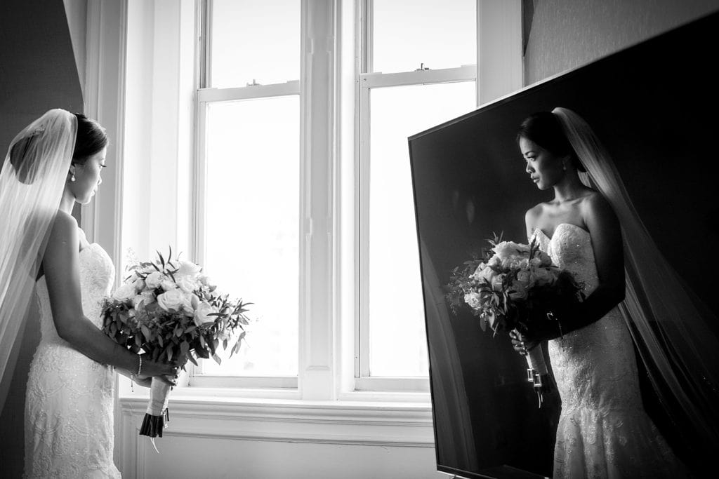 Portrait of the bride with Beautiful Blooms bouquet at Bellevue Philadelphia Hotel | Ashley Gerrity Photography www.ashleygerrityphotography.com