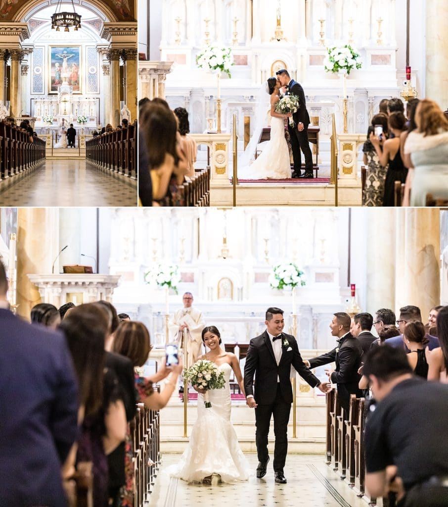 Bride and groom walking back up the aisle as newlyweds at St Augustine Church | Ashley Gerrity Photography www.ashleygerrityphotography.com