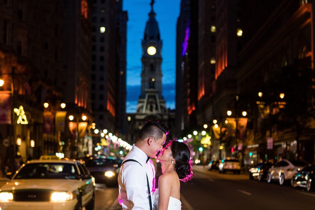 Night Portrais on Broad Street Philadelphia outside Arts Ballroom Reception | Ashley Gerrity Photography www.ashleygerrityphotography.com