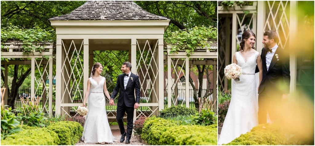 Bride and groom portrait in the 18th Century Gardens in Old City