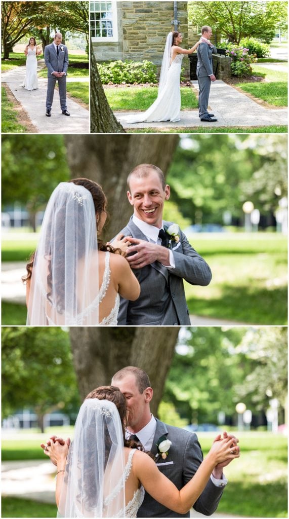 romantic first look between bride and groom