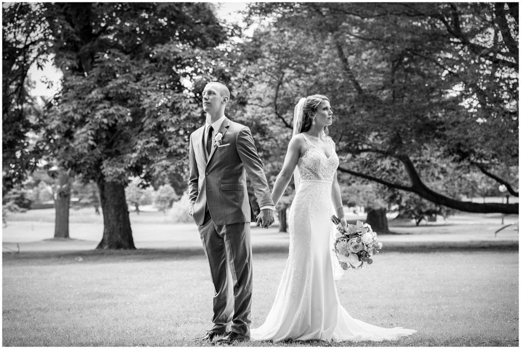 black and white bride and groom serious and sophisticated portrait