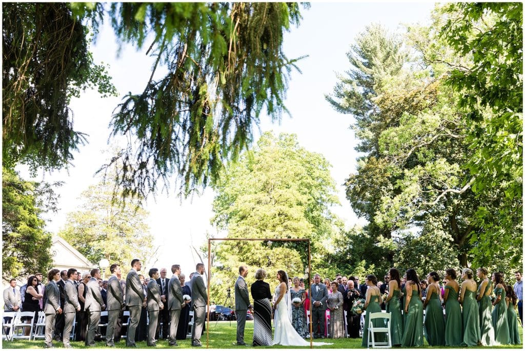 alternative angle of wedding party during ceremony