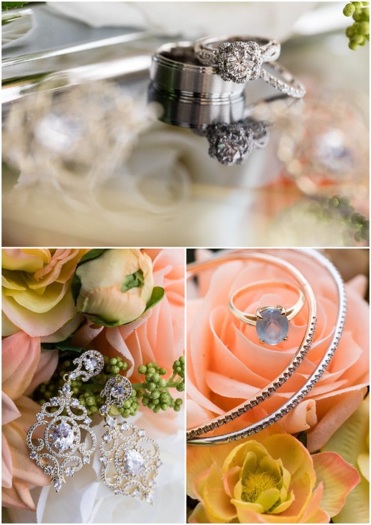 bridal jewelry and accessories in orange and pink bouquet