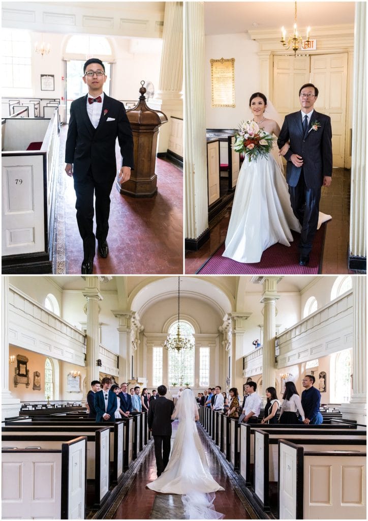 Christ Church of Philadelphia wedding ceremony bride and father walking down the aisle