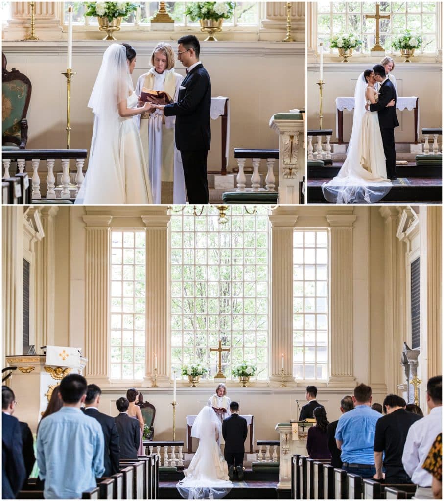 Christ Church of Philadelphia traditional wedding ceremony bride and groom kissing and exchanging rings