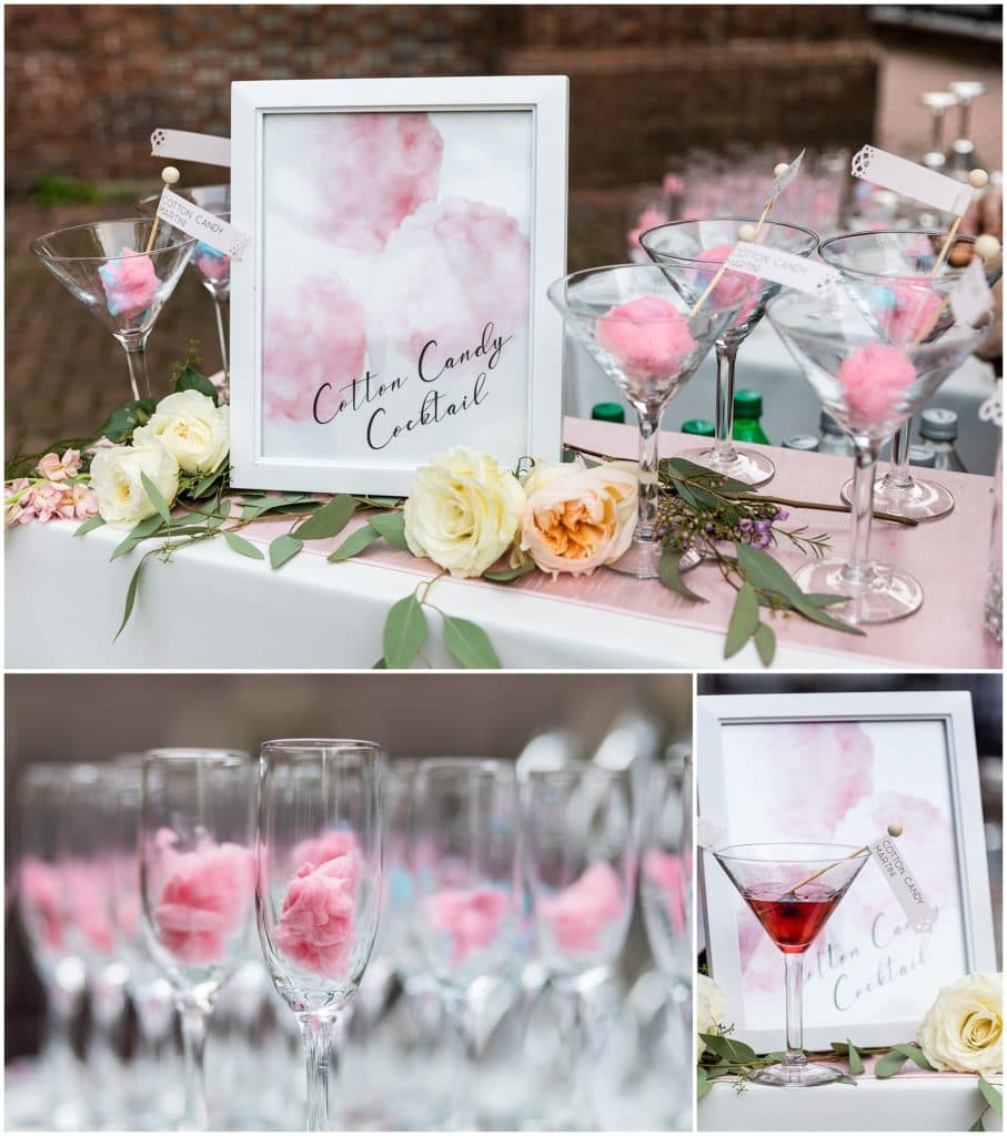 wedding reception cocktail hour cotton candy cocktail drink