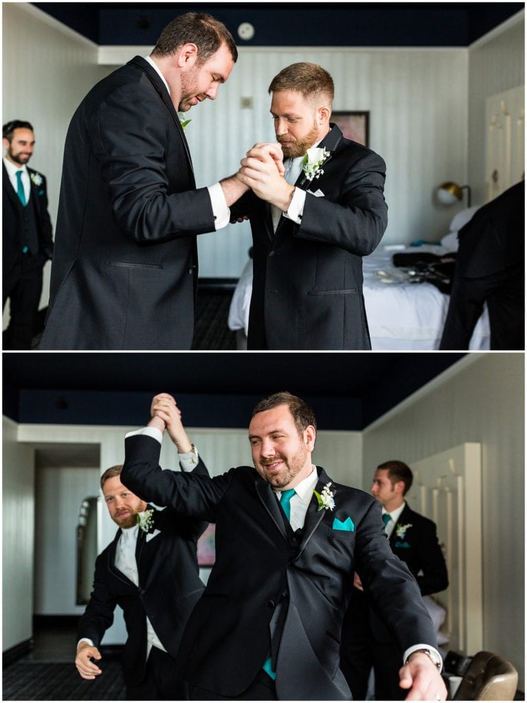 Groom dancing with one of his groomsmen