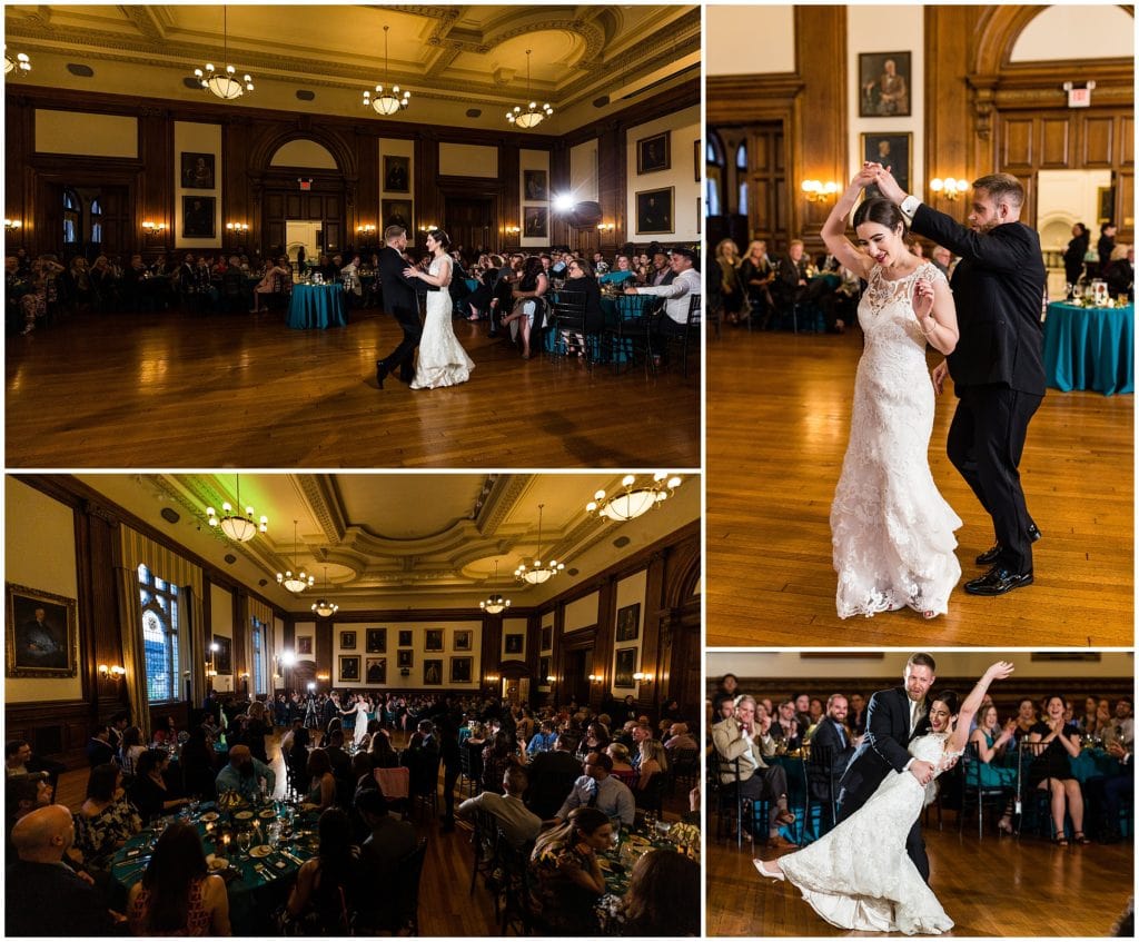 Bride and groom sharing their choreographed first dance at their College of Physicians reception