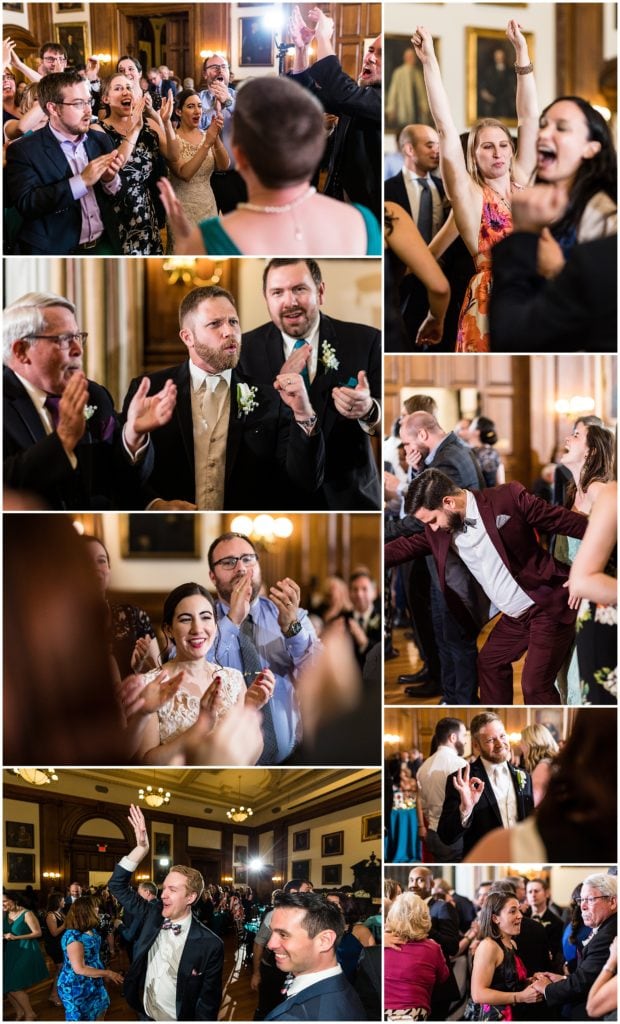 Collage of reception dancing and celebration at the College of Physicians