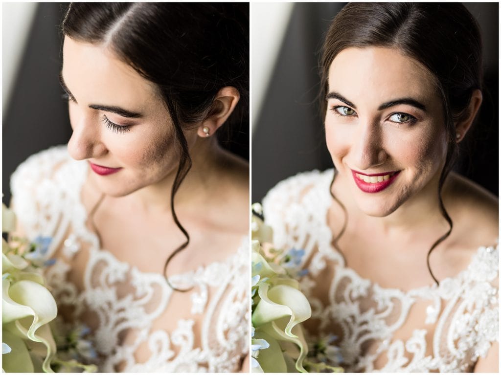 traditional window lit bridal portraits with bouquet