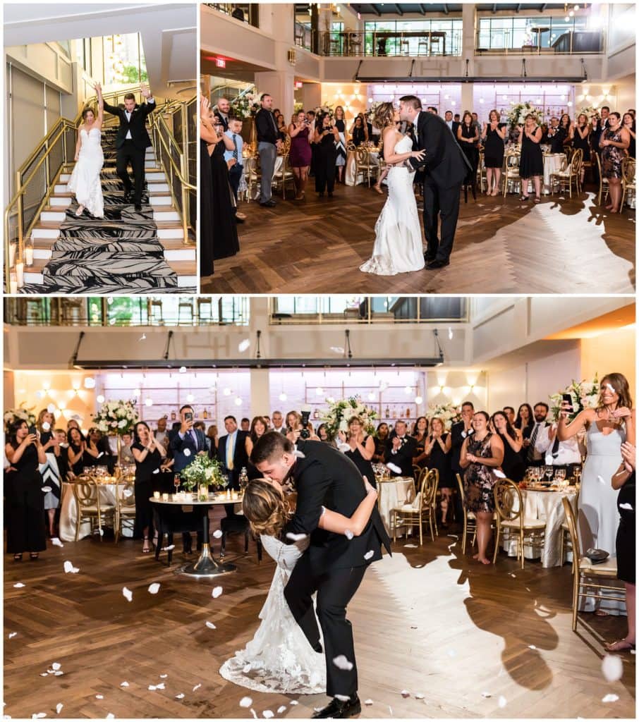 grand entrance as husband and wife with flower petals at The Lucy by Cescaphe