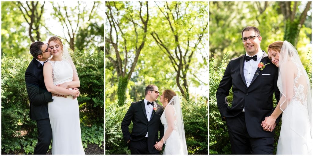 Triptych of outdoor wedding portraits at Michener Museum