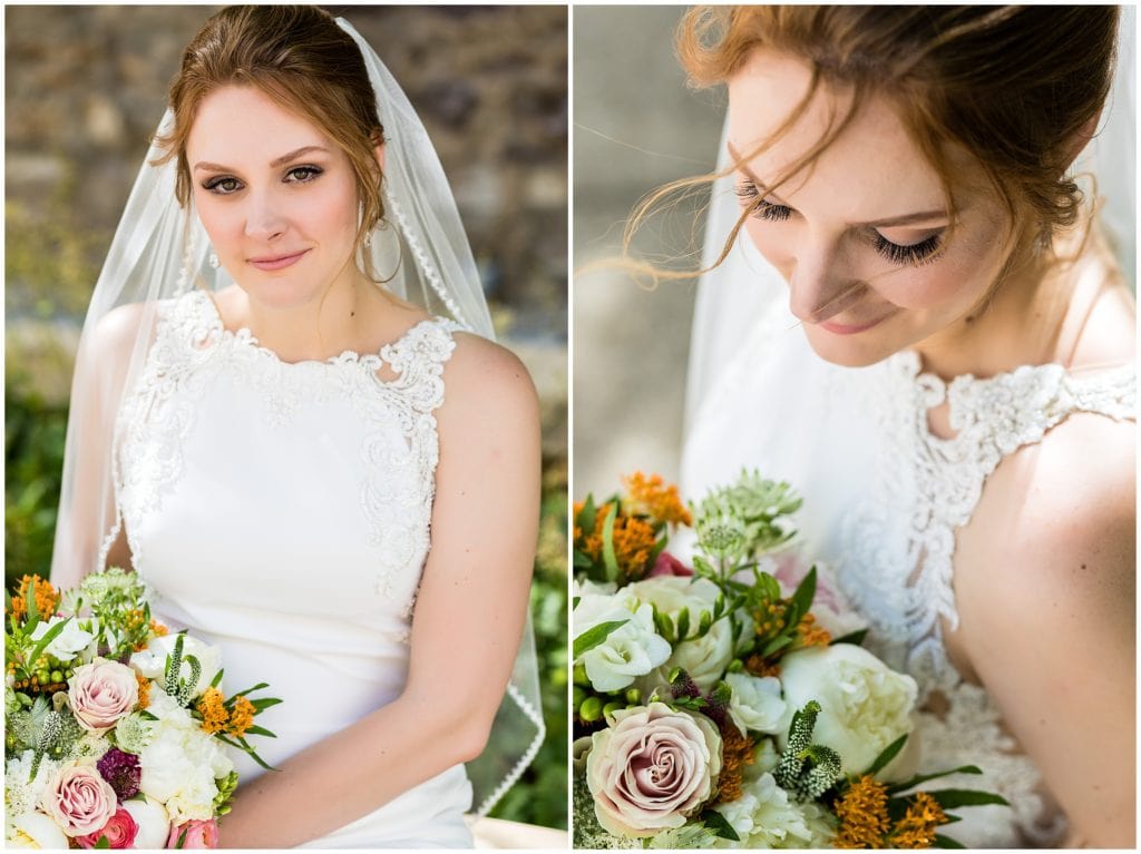 Classic bridal portrait, bride with loose pieces around her face