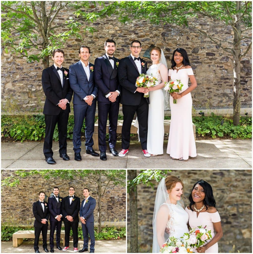 Wedding party portraits outside of the Michener Museum