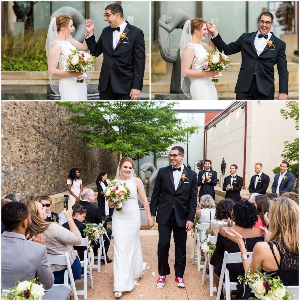 bride and groom processing back up the aisle after their outdoor wedding ceremony