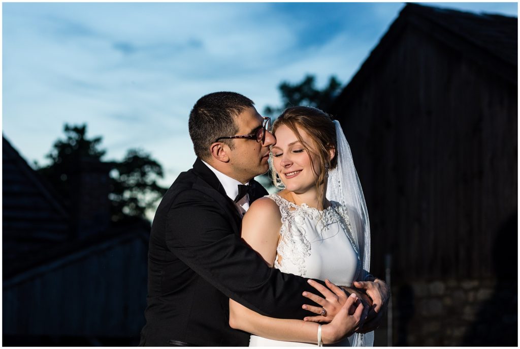 romantic outdoor nighttime portrait with blue sky