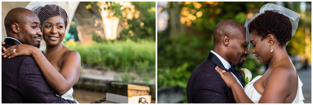 Intimate bride and groom portraits under Manayunk bridge