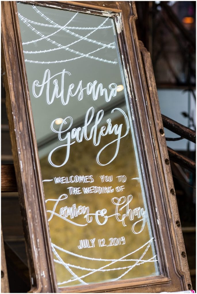 Wedding welcome sign at Artesano Iron Works gallery