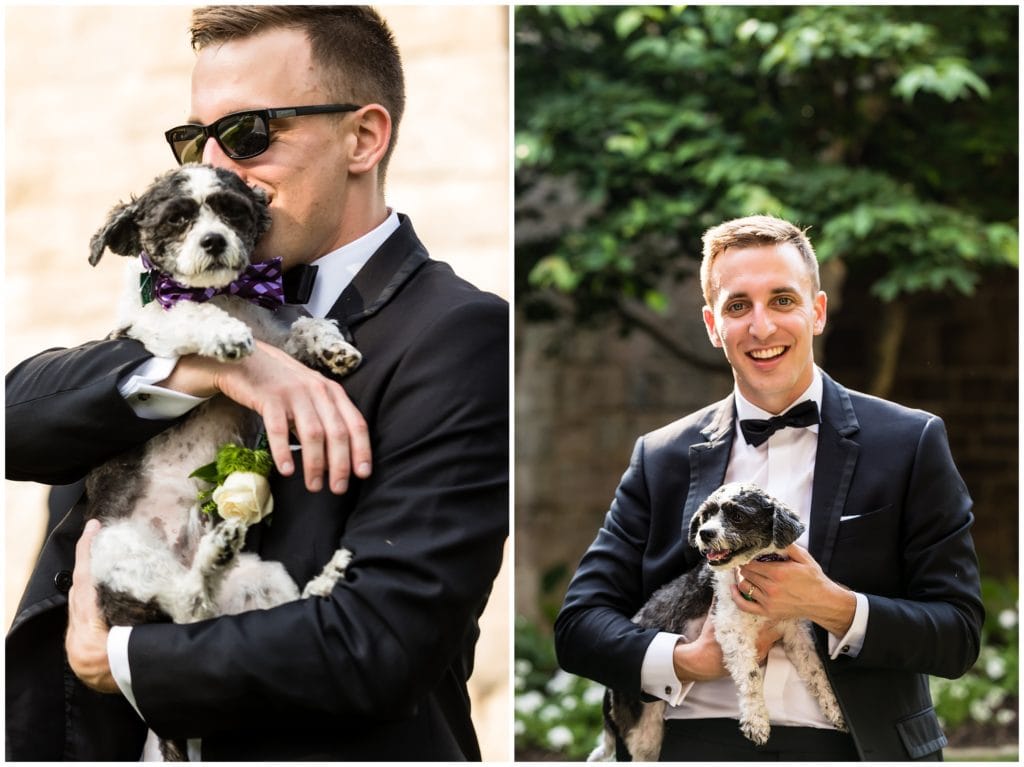 A groom and his dog on his wedding day