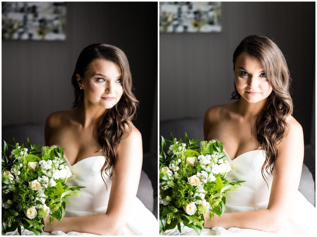 traditional bridal portrait with bride holding her bouquet