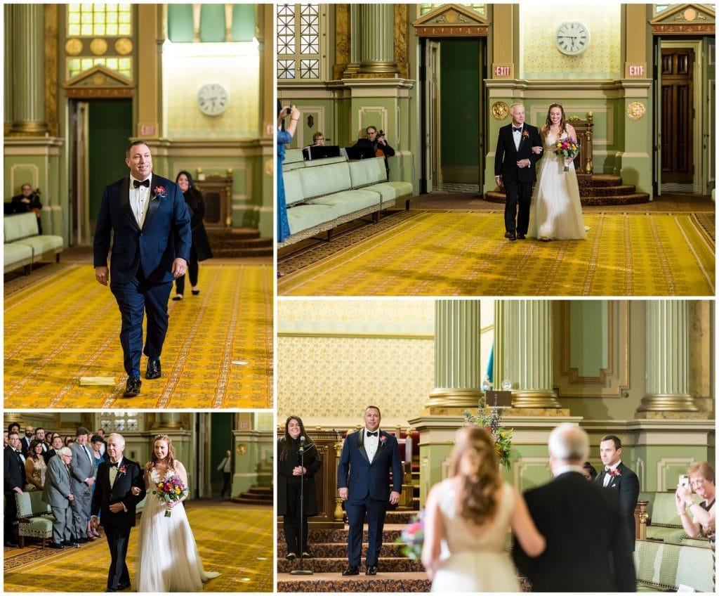 Walking down the aisle at One North Broad wedding