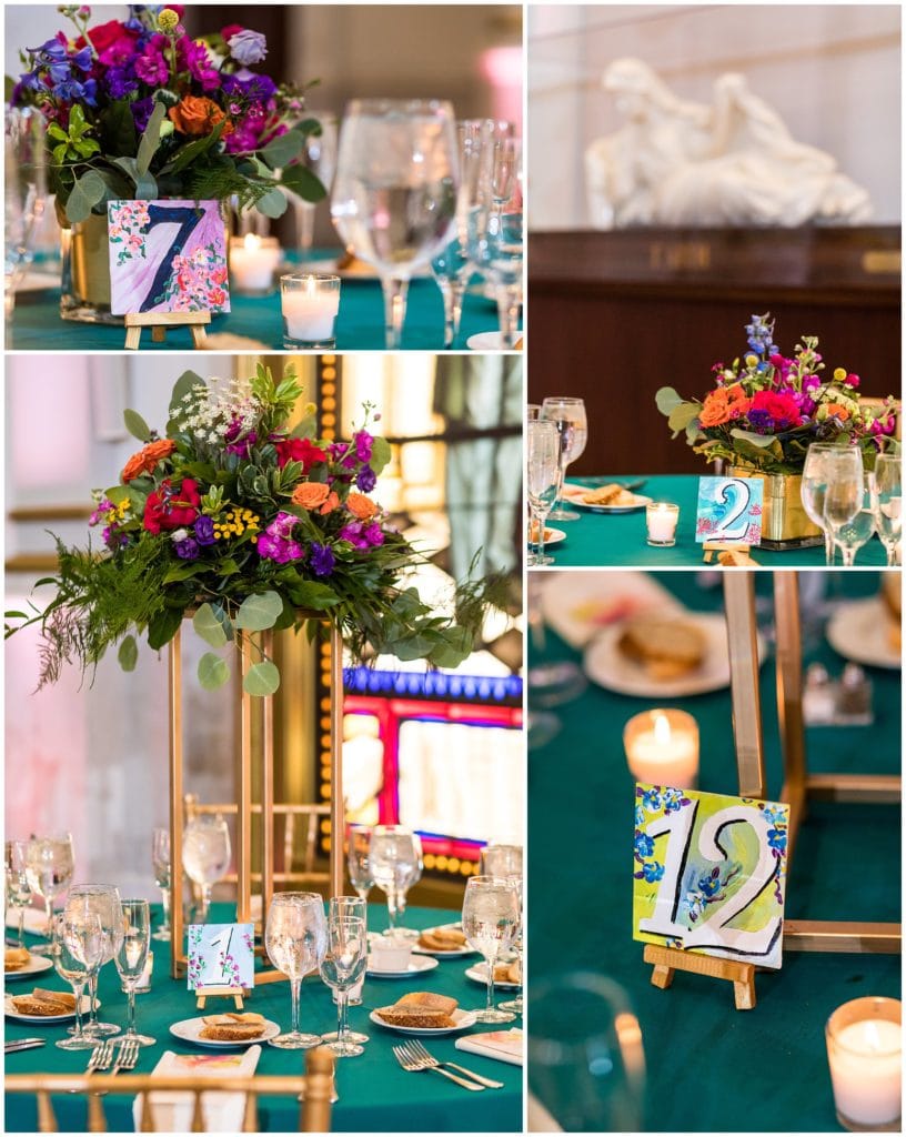 Wedding reception table details at One North Broad wedding