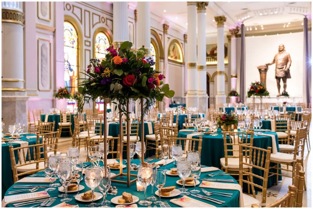 Wedding reception table details at One North Broad wedding