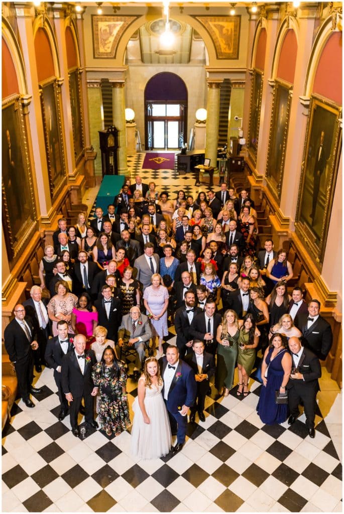 Wedding group shot from above at One North Broad