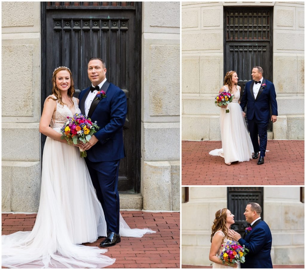 Traditional bride and groom portraits outside Philadelphia City Hall