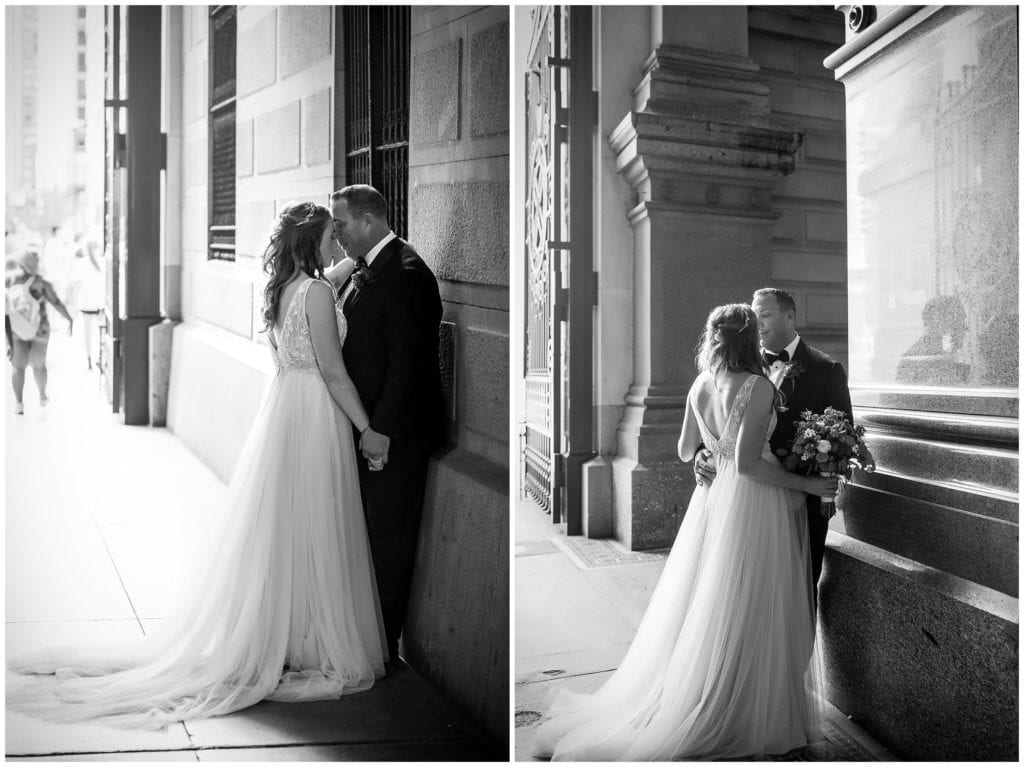 Romantic black and white wedding portraits in Philadelphia City Hall