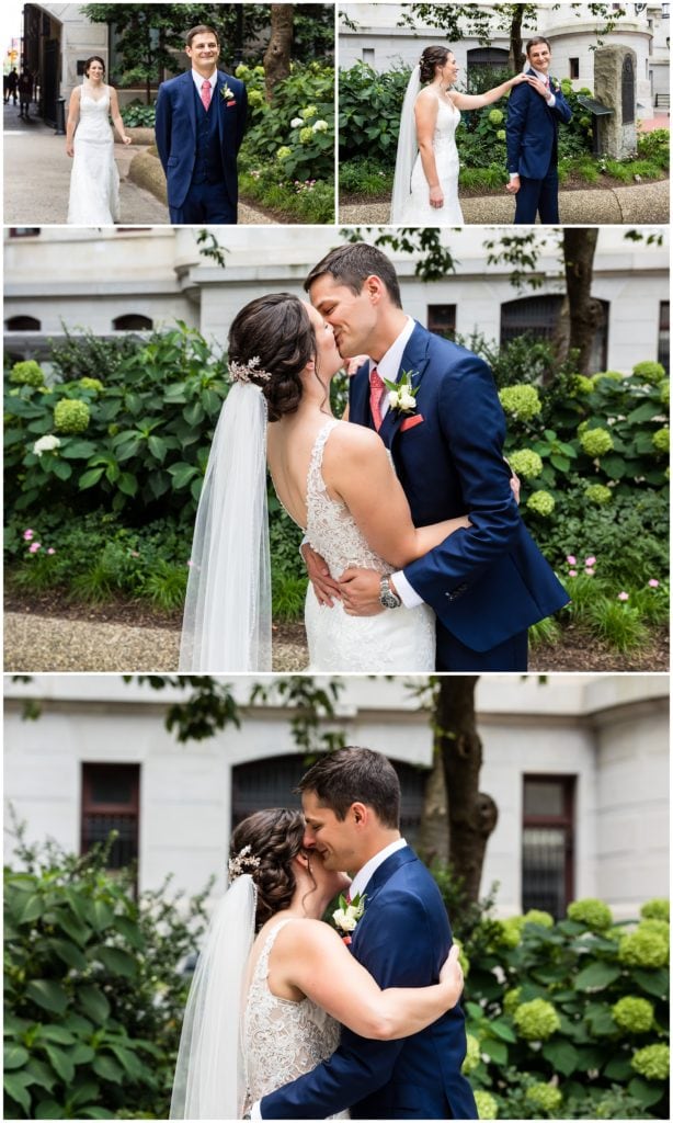 Bride and groom first look at Philadelphia City Hall