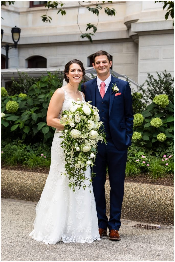 Bride and groom portrait at Philadelphia City Hall