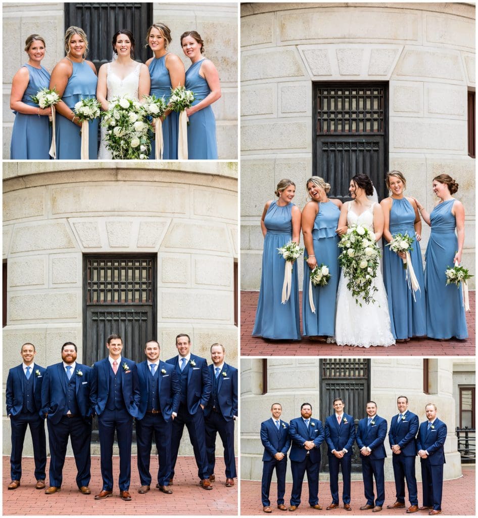 Bridesmaids and groomsmen portraits outside Philadelphia City Hall