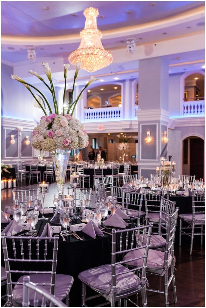 Stunning floral arrangement on the reception table at the Arts Ballroom - Best Philadelphia Wedding Venues