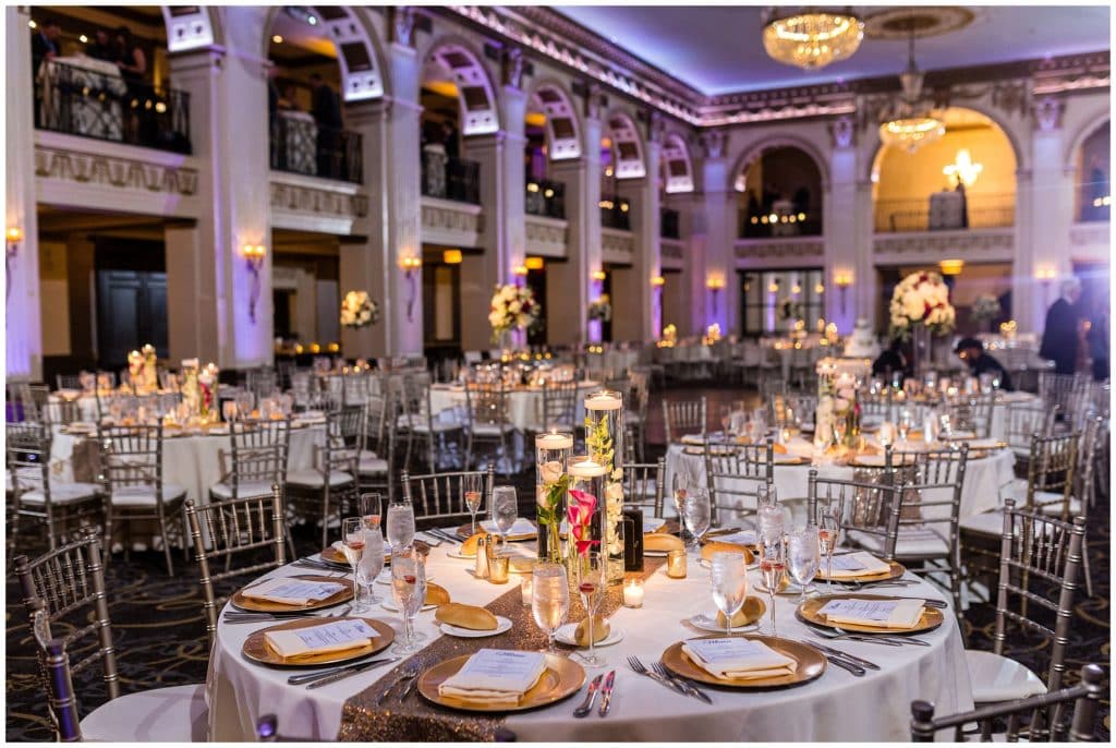 Reception table showing off the Ballroom at the Ben - Best Philadelphia Wedding Venues