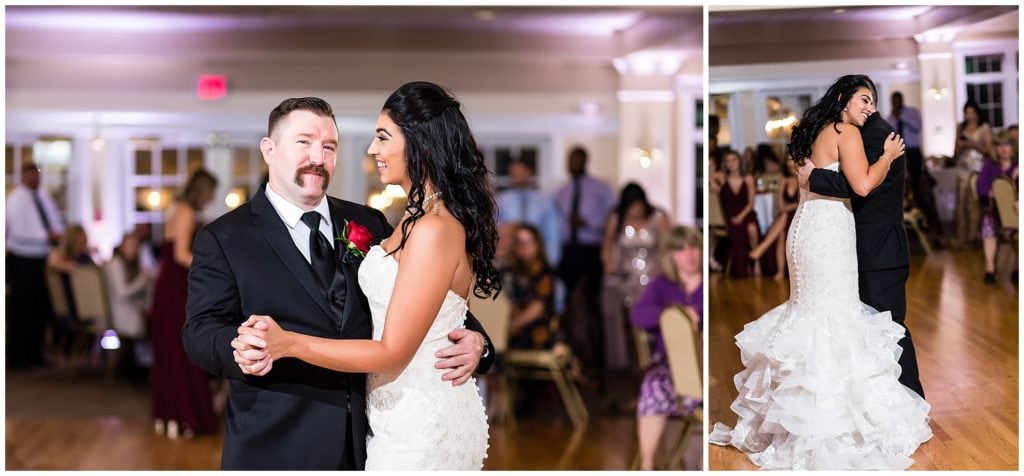 Father of the bride and bride dance during parent dances at wedding reception
