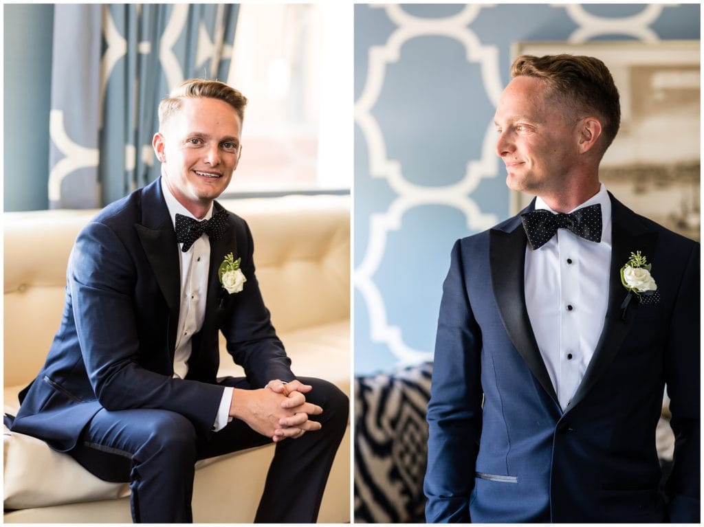 Traditional window lit groom portraits