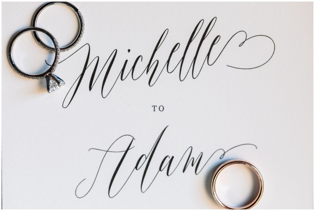 Wedding invitation with names and wedding bands