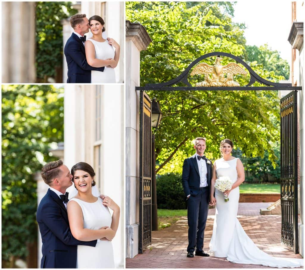 Old City Philadelphia bride and groom wedding portraits in front of gate