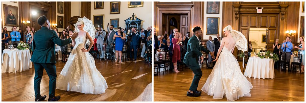Bride and groom share fun first dance as husband and wife