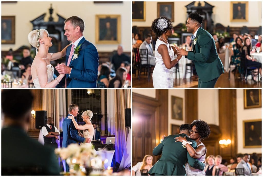 Parent dances between father of the bride and bride and mother of the groom and groom