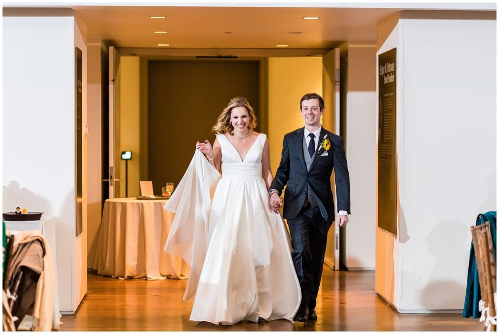 Bride and groom making entrance at Michener Museum wedding reception