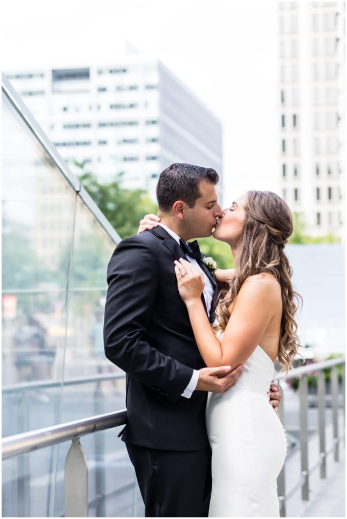 Bride and groom kissing portrait at Philadelphia City Hall