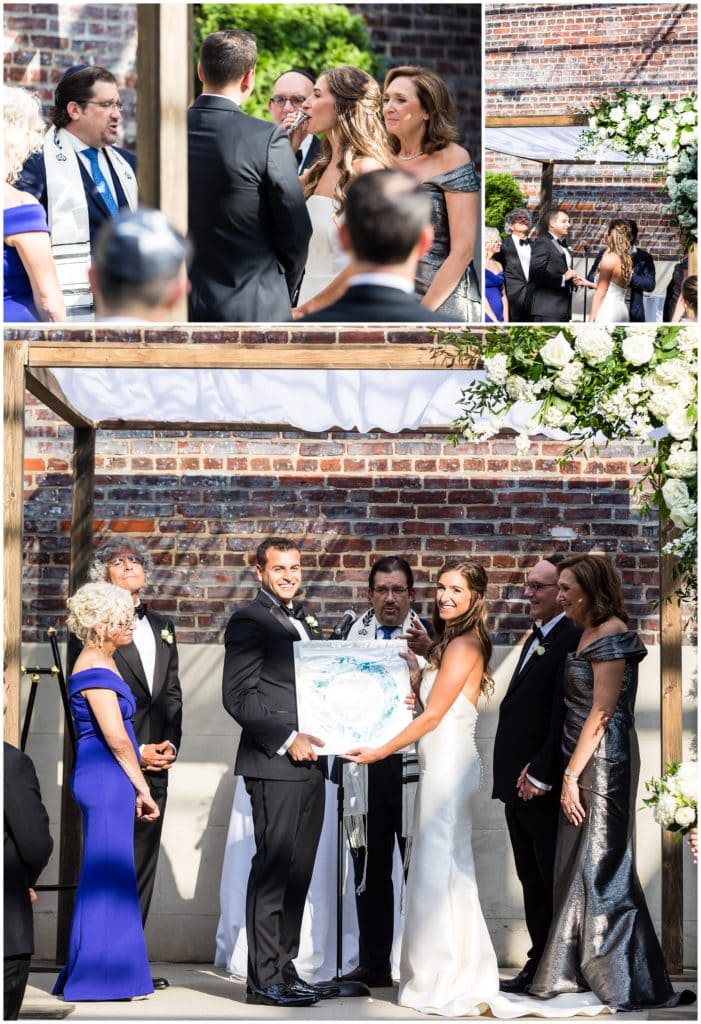 Traditional Jewish wedding ceremony with Ketubah under chuppah